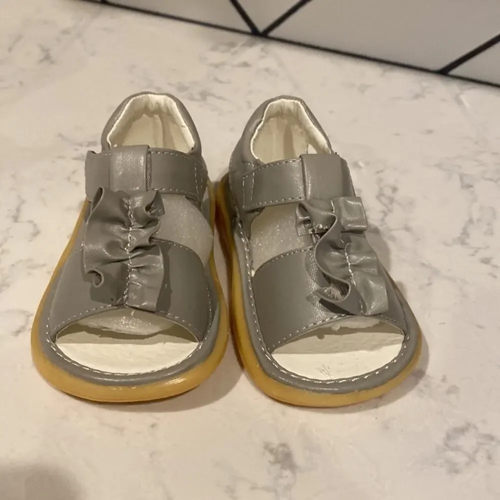 Little Rascals grey ruffled sandals hook and loop closure toddler size 8 summer